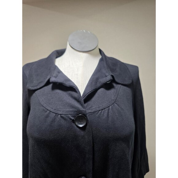 Black Cropped Cardigan With Button Front & 3/4 Sleeves - Picture 3 of 7